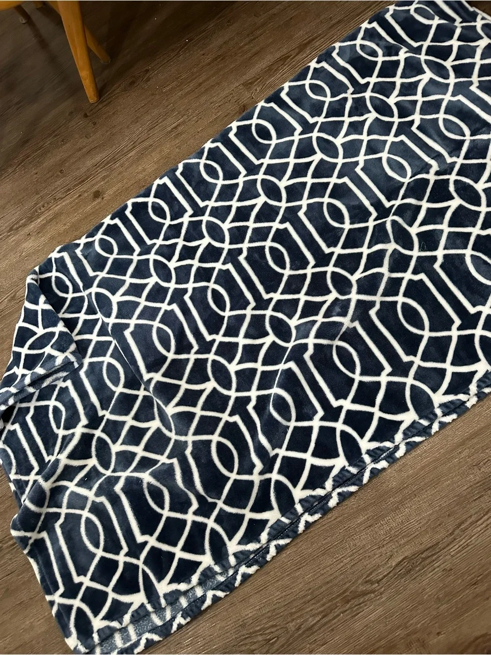 Plush Navy and White Geometric Throw Blanket